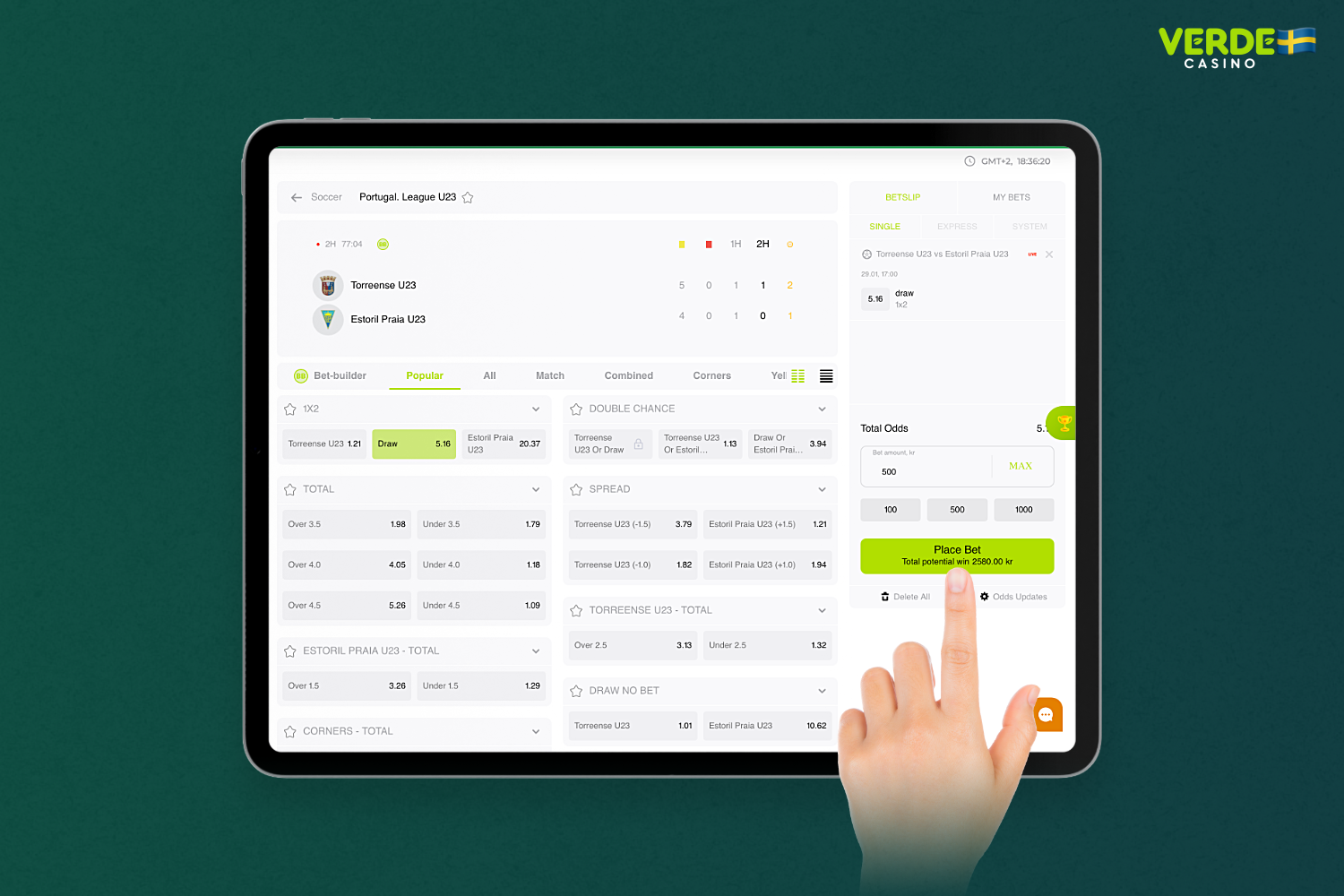 För att kunna satsa på sport på Verde Casino - måste du uppfylla några enkla villkor