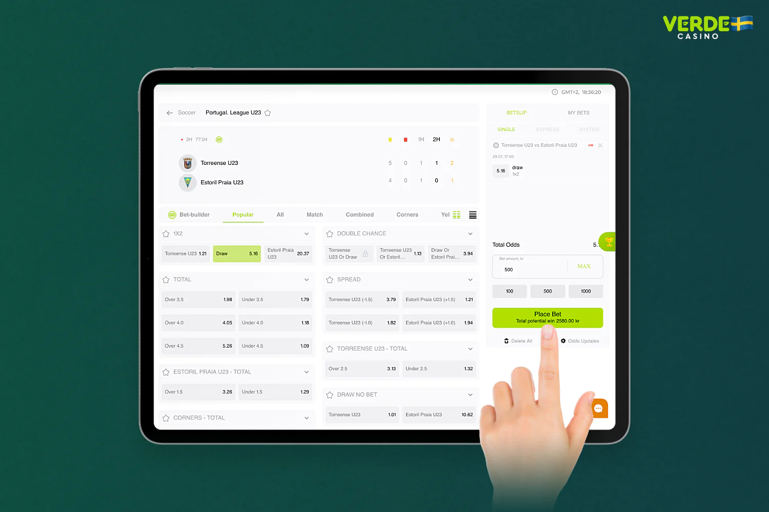 För att kunna satsa på sport på Verde Casino - måste du uppfylla några enkla villkor