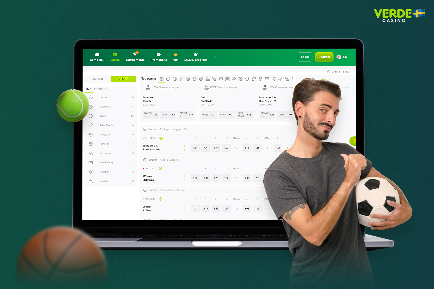 Verde Casino-användare i Sverige har tillgång till vadslagning på populära sporter