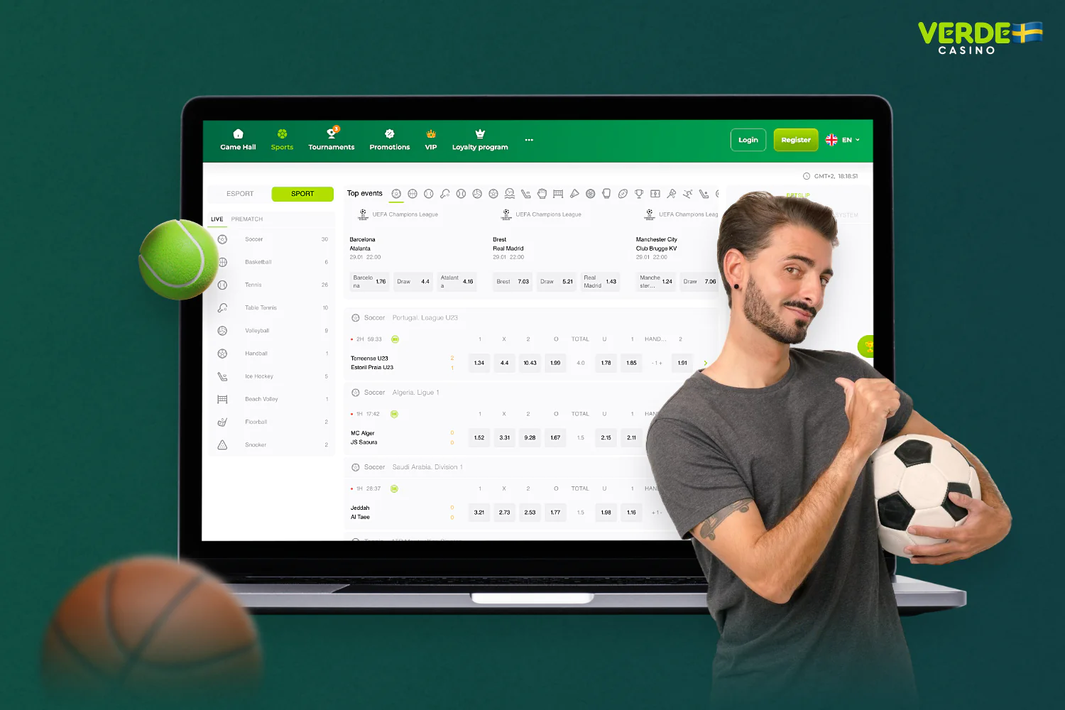 Verde Casino-användare i Sverige har tillgång till vadslagning på populära sporter