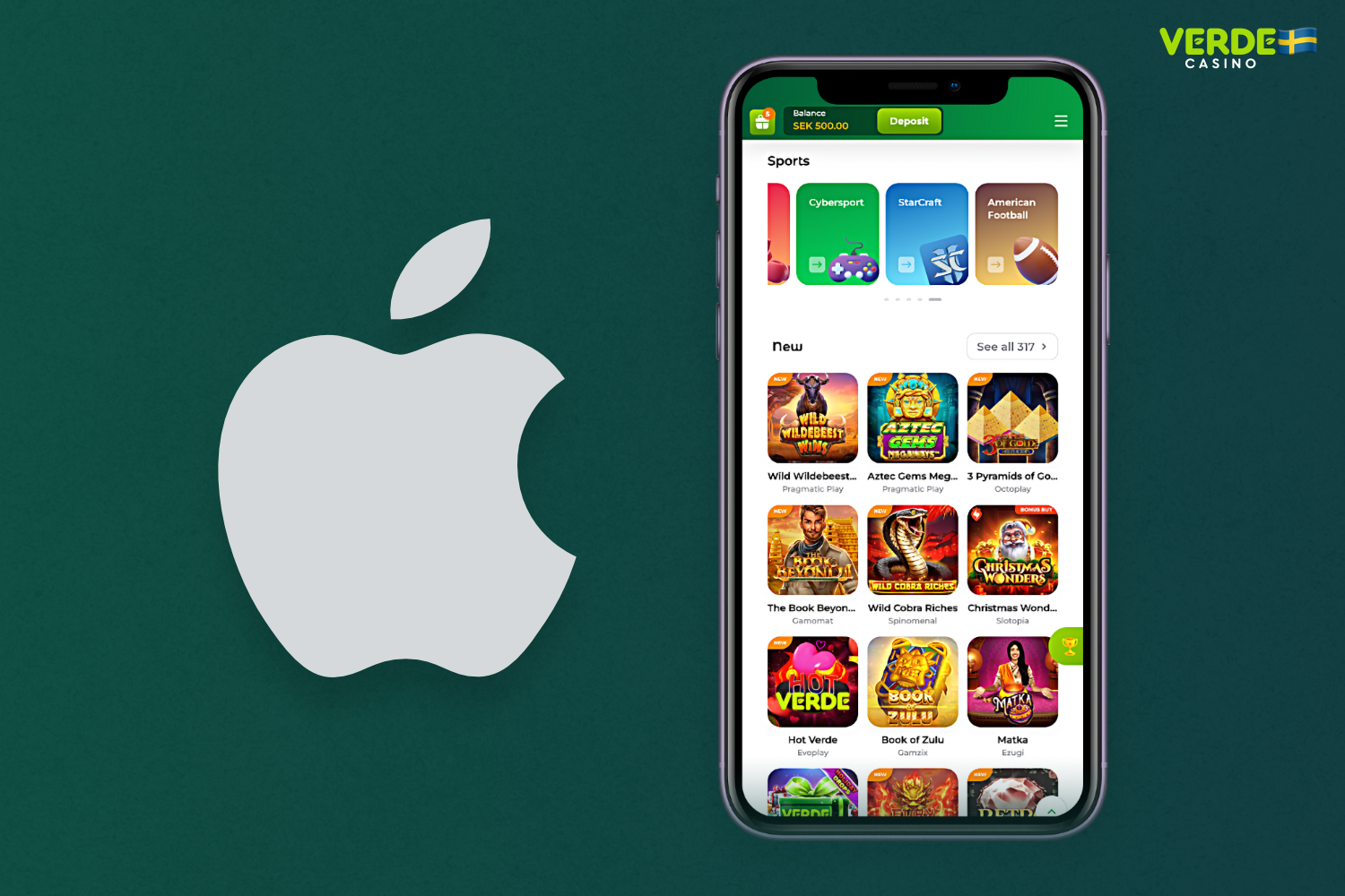 Verde Casino mobilapp kan användas på både iPhone och iPad