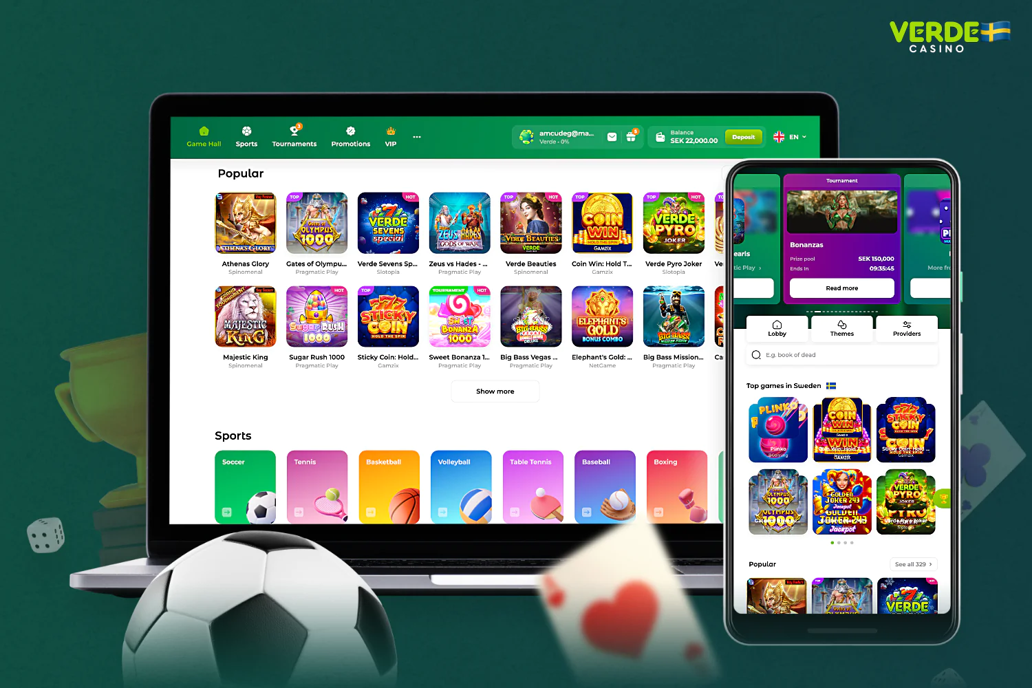 På Verde Casino kan användare från Sverige spela kasinospel och satsa på sport