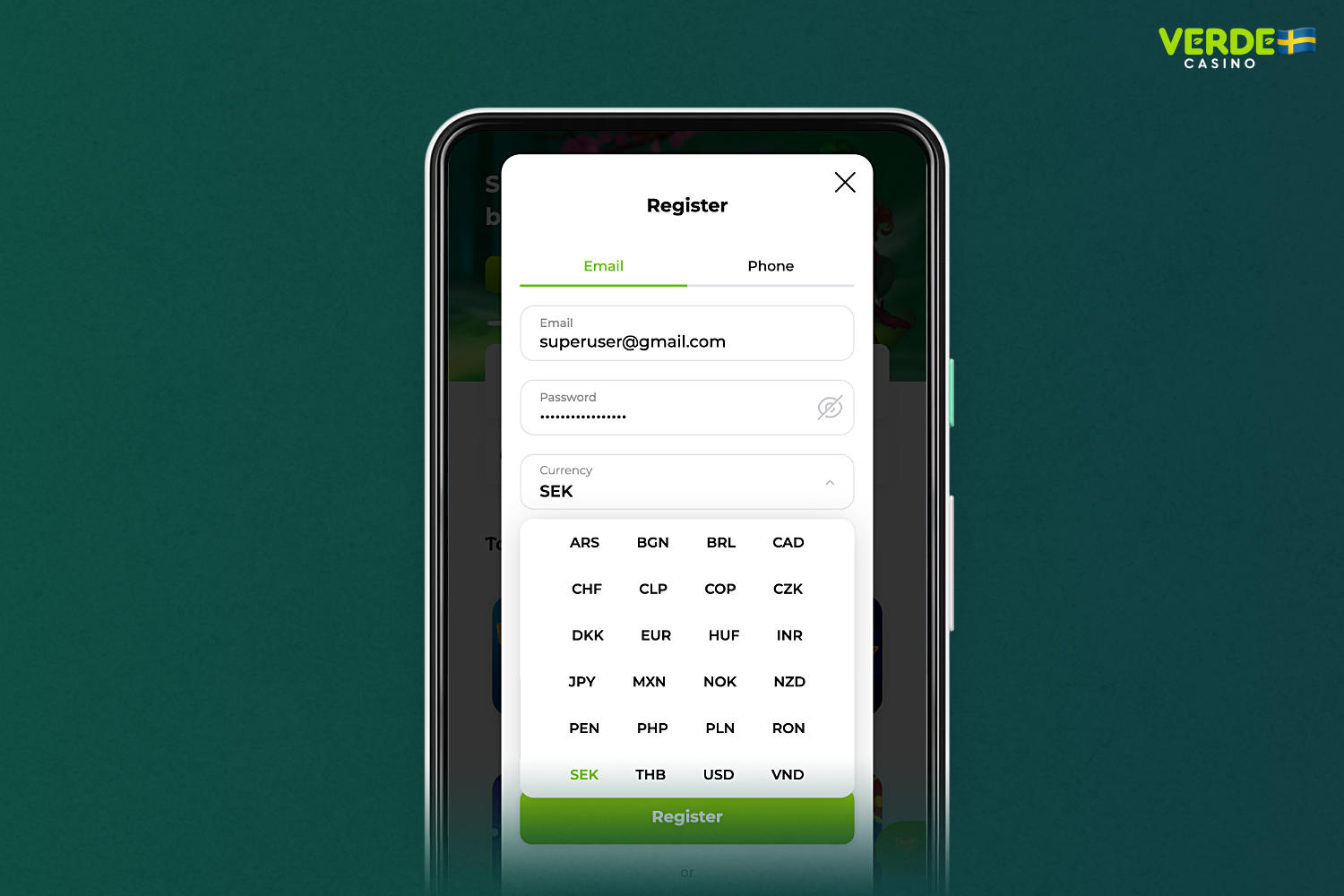 Registrering på Verde Casino-appen ger dig tillgång till alla funktioner och funktioner på plattformen