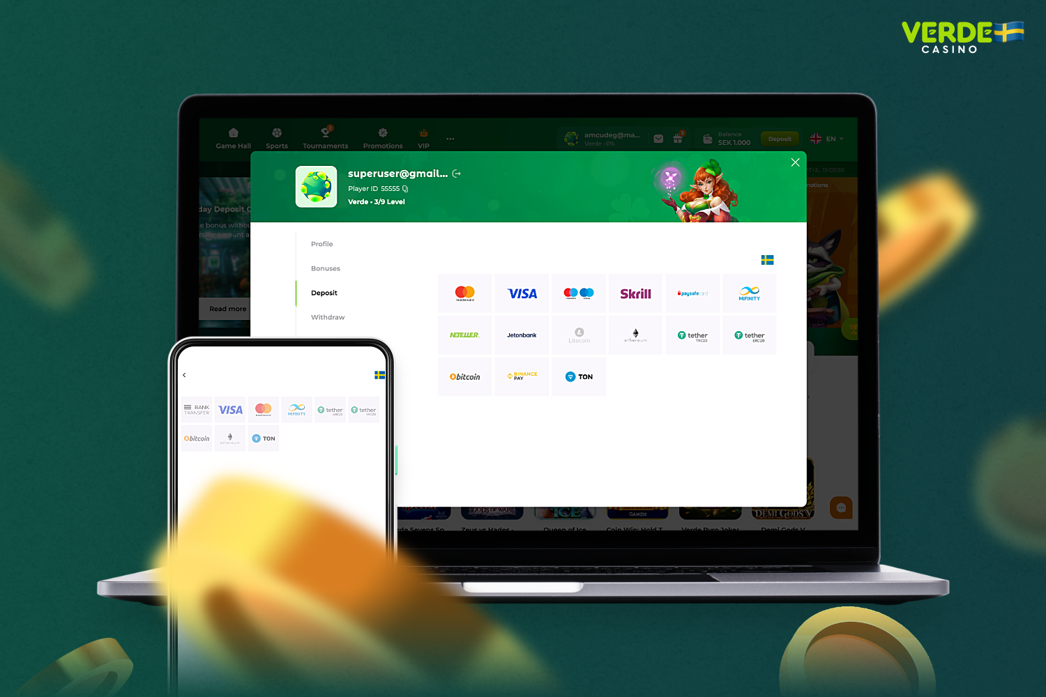 För att underlätta för svenska användare erbjuder Verde Casino olika betalningsalternativ