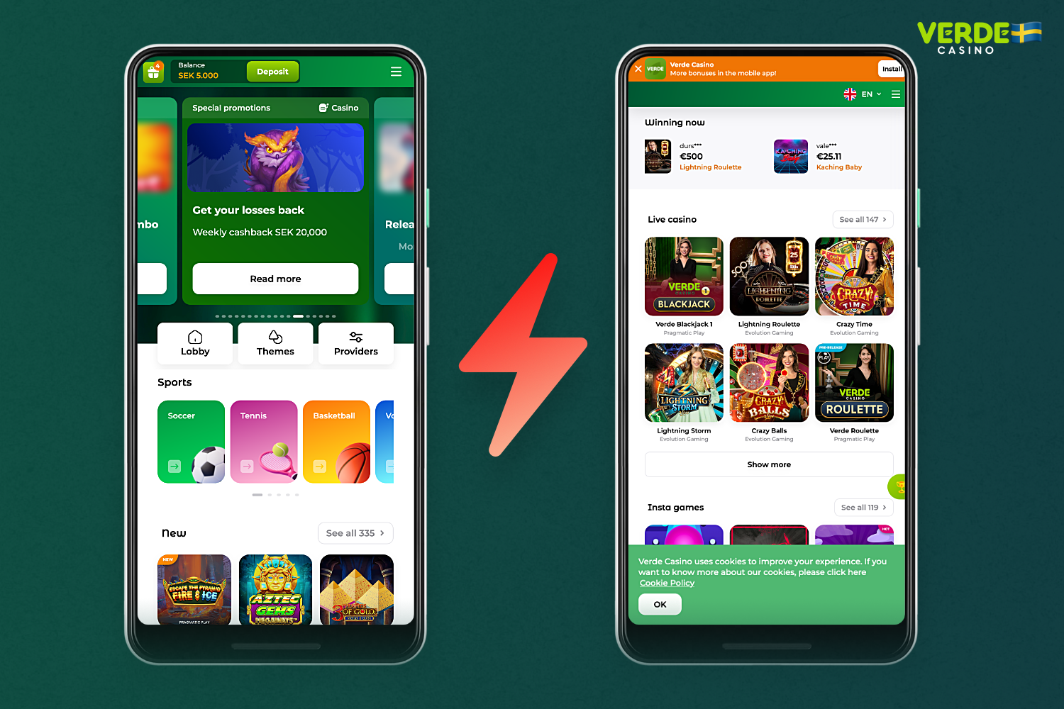 Verde Casino-appen har mycket gemensamt med mobilversionen av webbplatsen, men de har också några skillnader