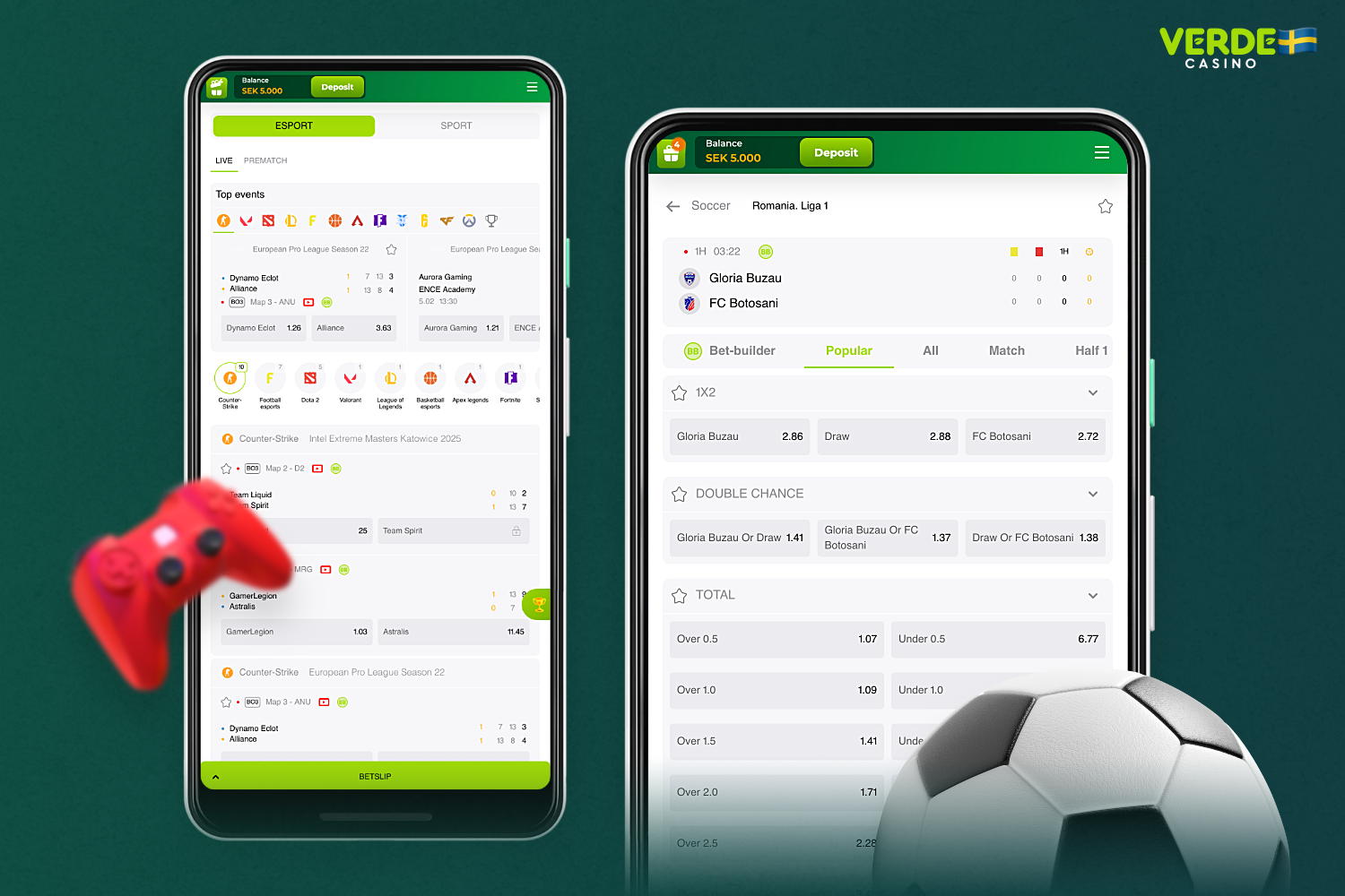 Med Verde Casino-appen kan användare från Sverige satsa på både populära sporter och cybersporter
