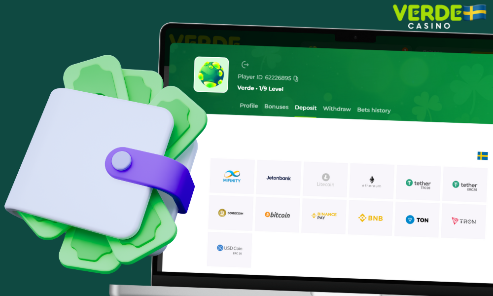 Läs mer om tillgängliga betalningsmetoder på Verde Casino